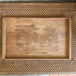 Vintage Wood Tray California Date Palms, Lightwood, Beautifully Etched Art